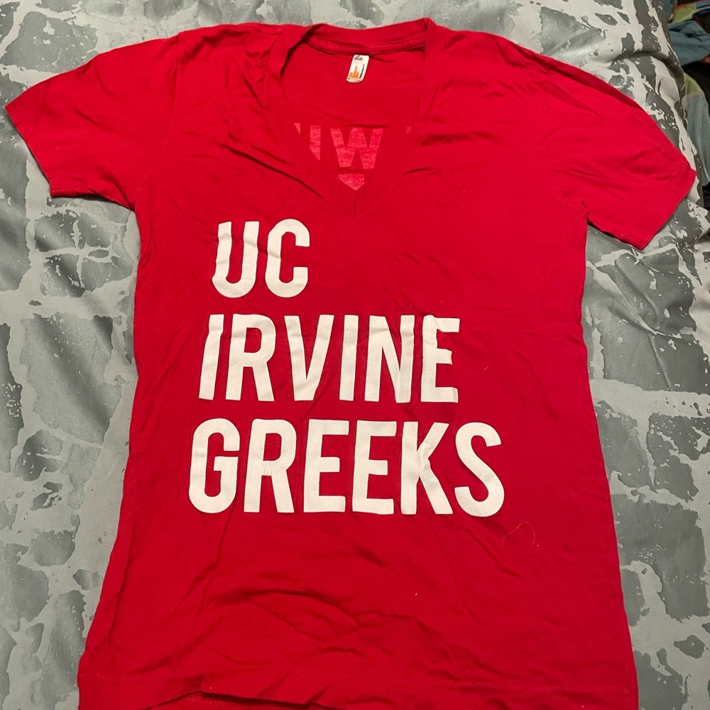 American Apparel Red Fitted V-neck UC Irvine Greek life